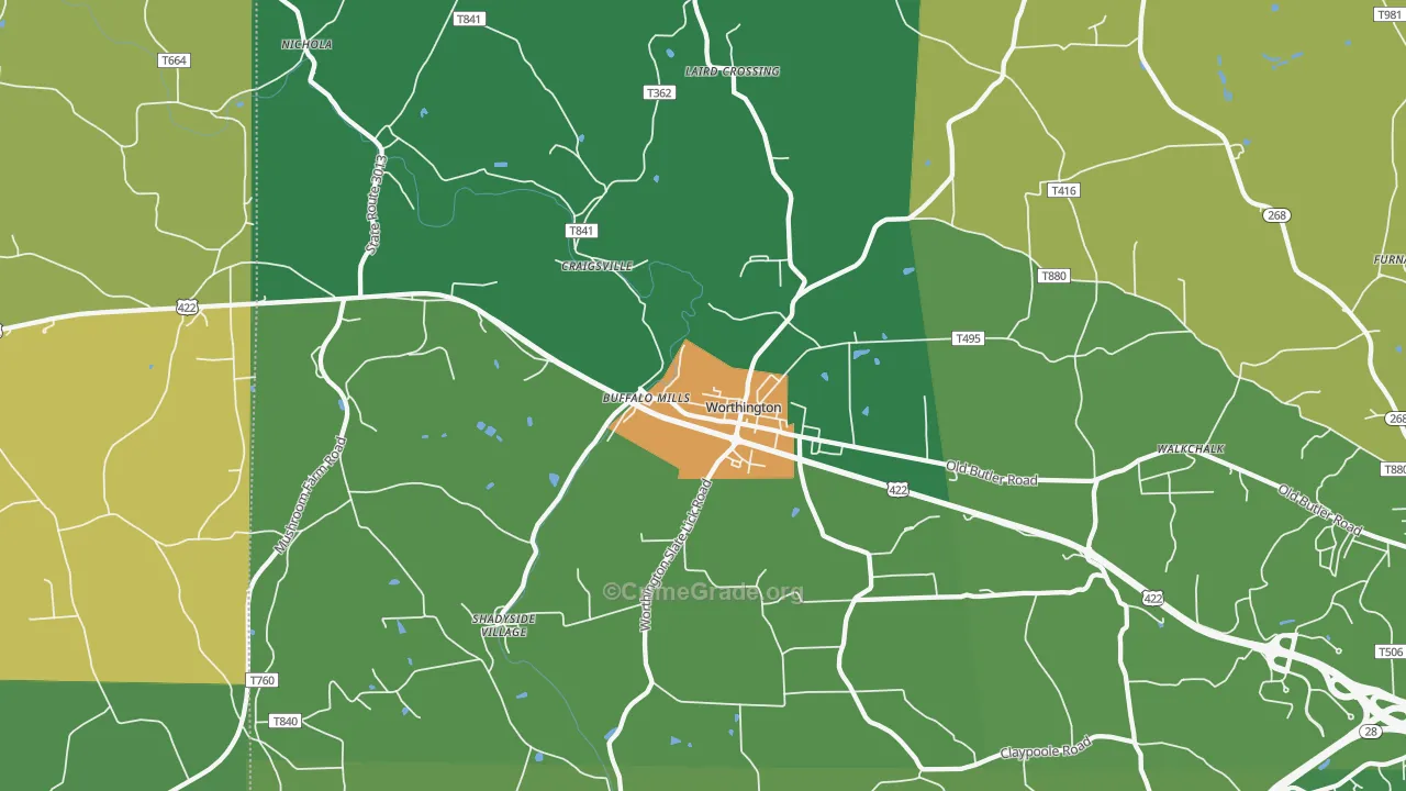Worthington, PA Map of Murder Rates