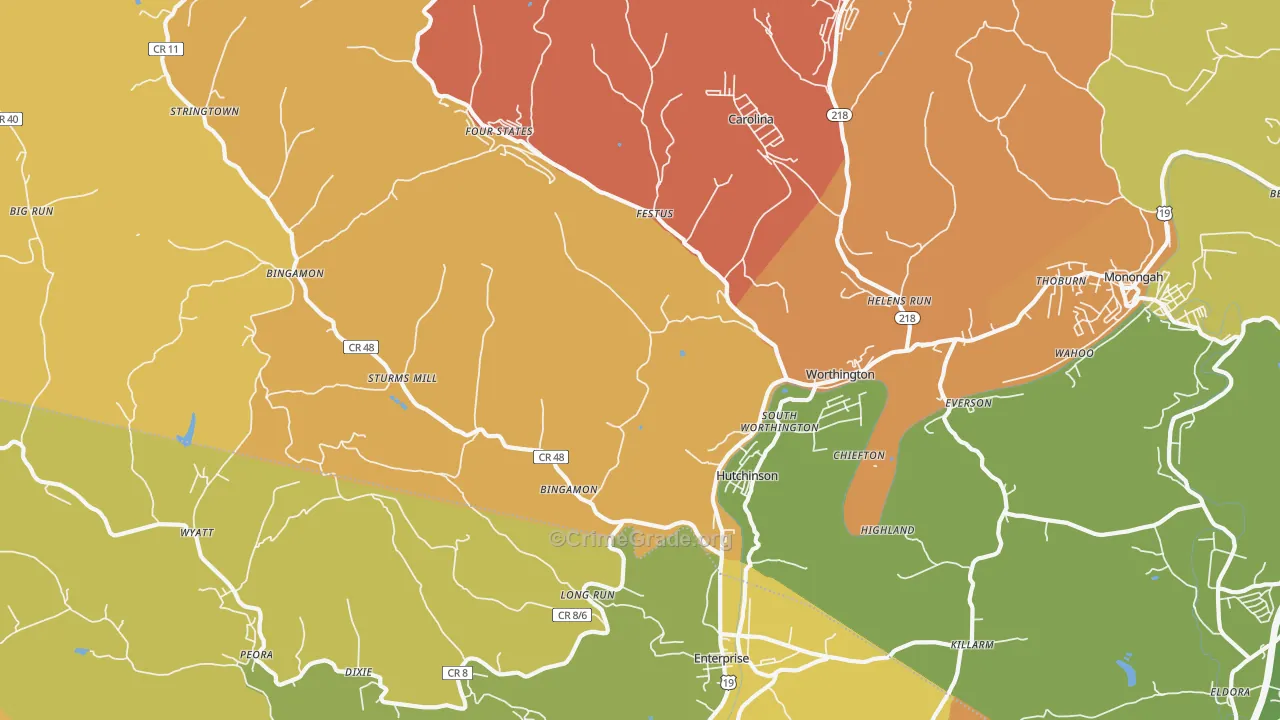 Worthington, WV Map of Murder Rates