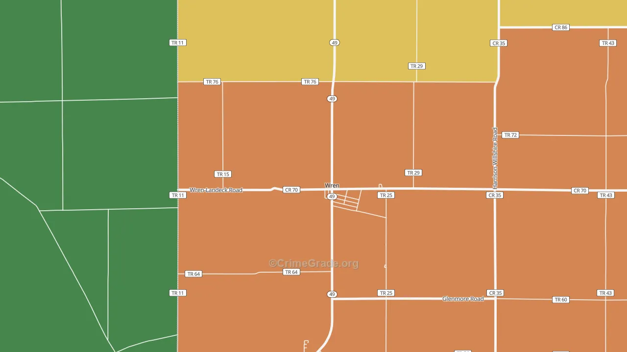 Wren, OH Map of Murder Rates