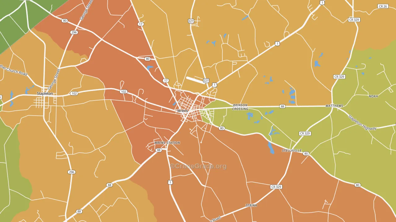 Wrens, GA Map of Murder Rates