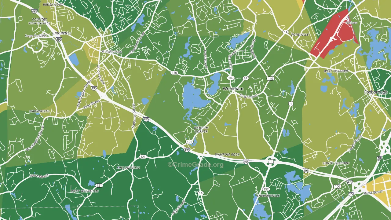 Wrentham, MA Map of Murder Rates