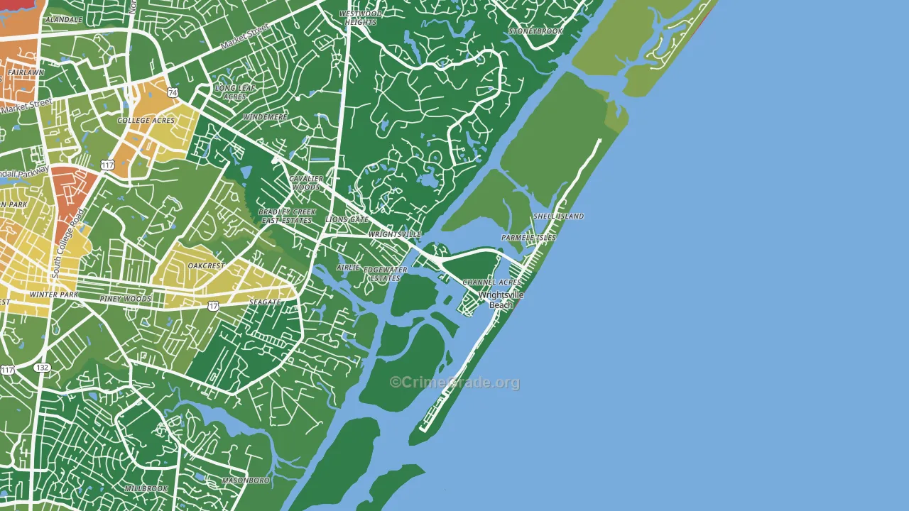 Wrightsville Beach, NC Map of Murder Rates