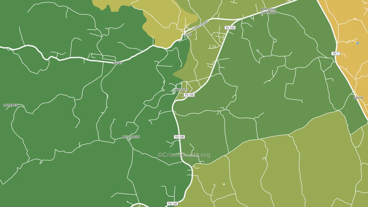 Wrigley, TN Map of Murder Rates