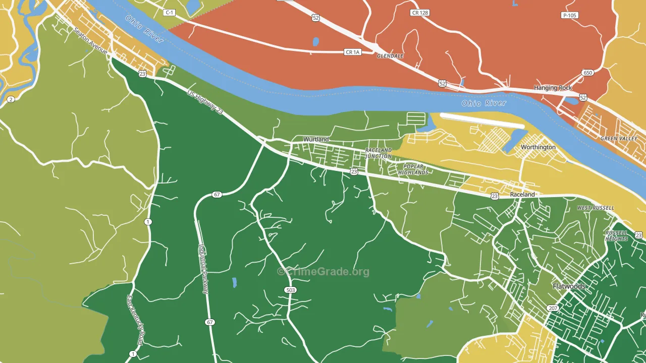 Wurtland, KY Map of Murder Rates