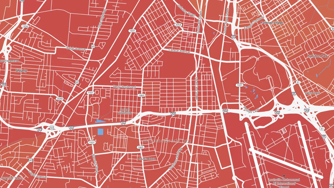 Wyandotte, Louisville, KY Map of Murder Rates