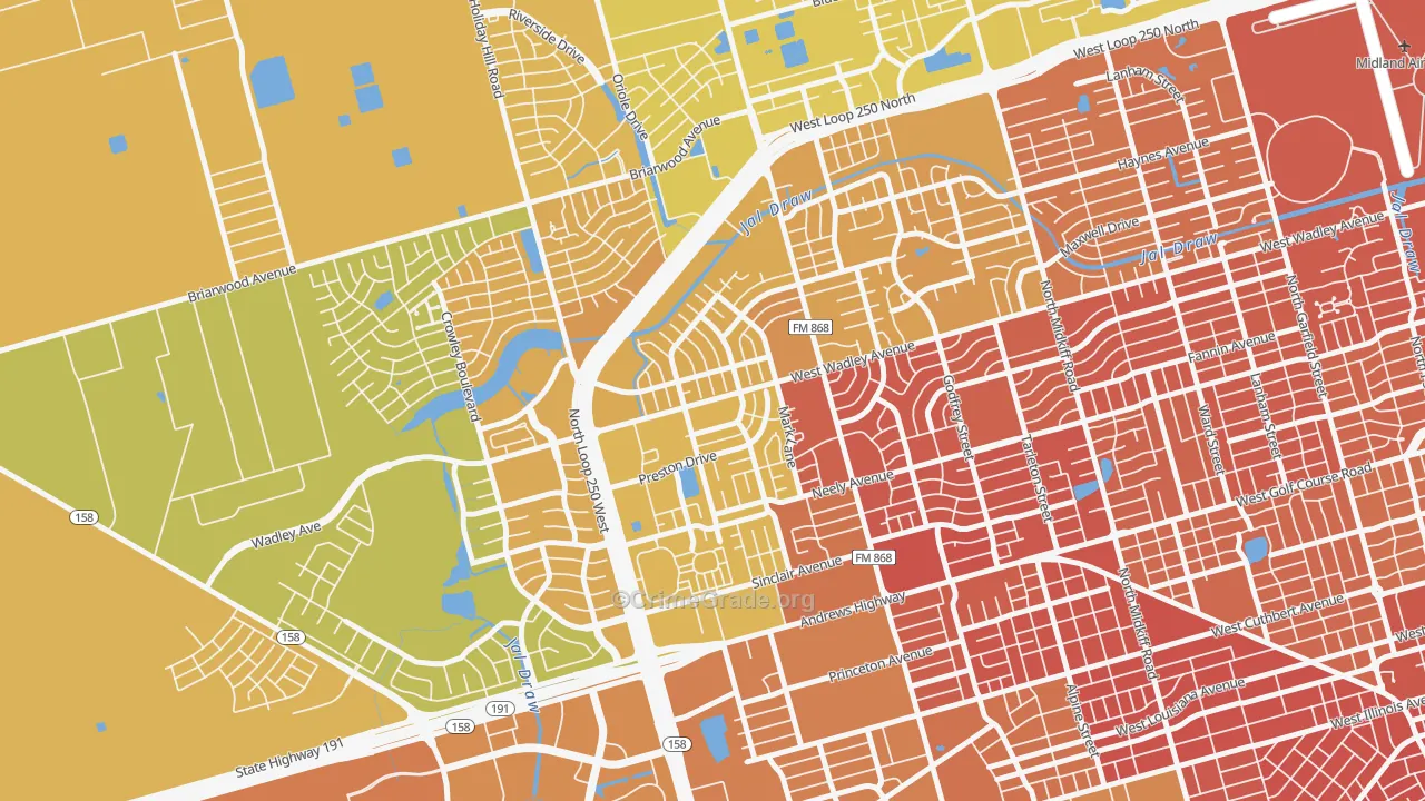 Wydewood Estates, Midland, TX Map of Murder Rates