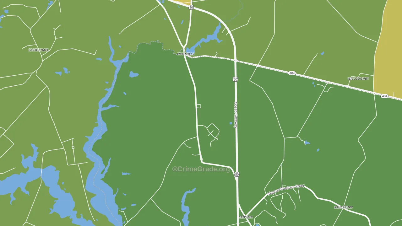 Wye Mills, MD Map of Murder Rates