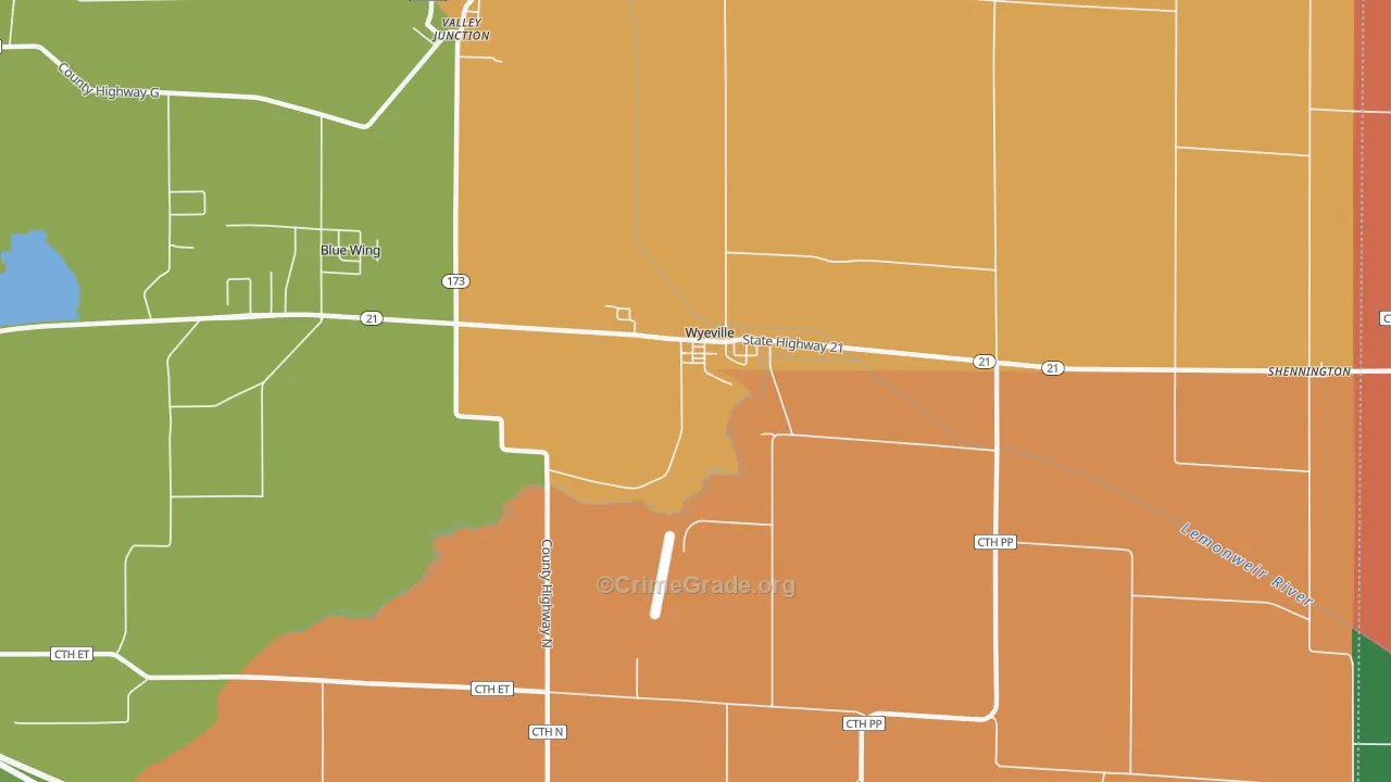 Wyeville, WI Map of Murder Rates