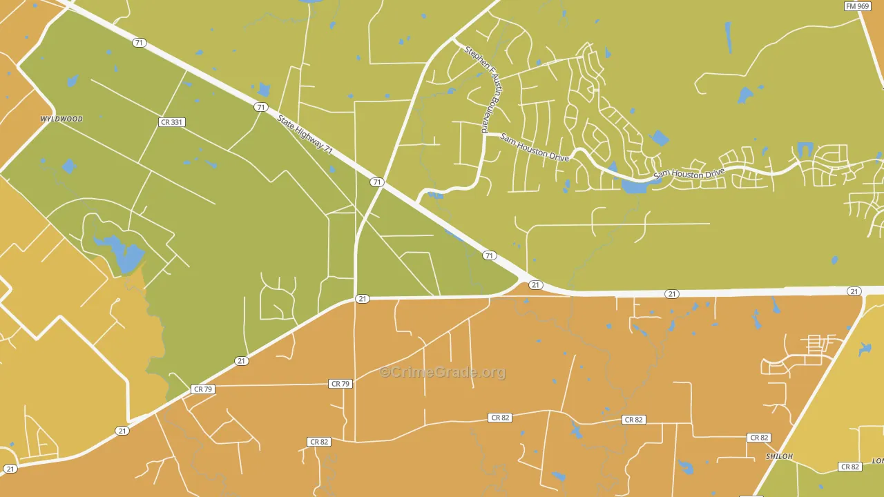Wyldwood, TX Map of Murder Rates
