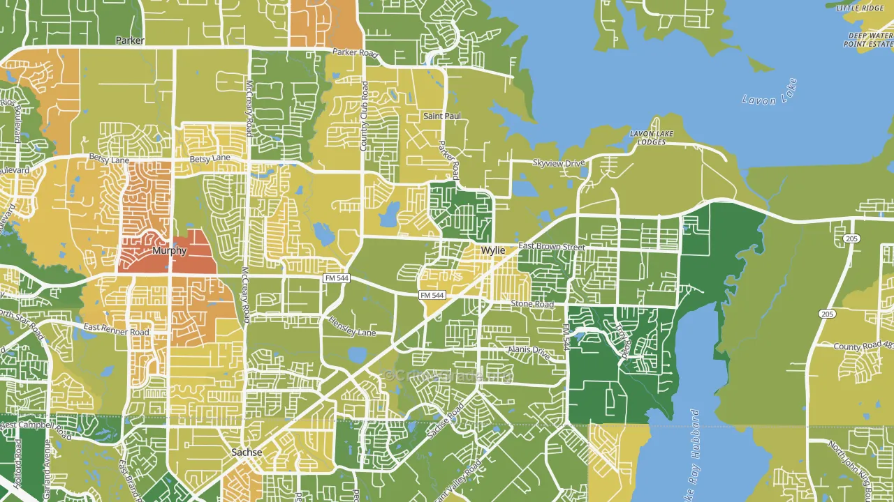 Wylie, TX Map of Murder Rates