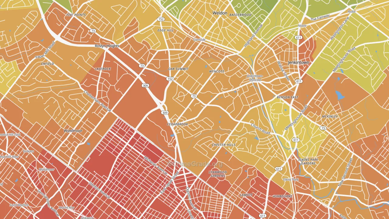 Wyncote, PA Map of Murder Rates