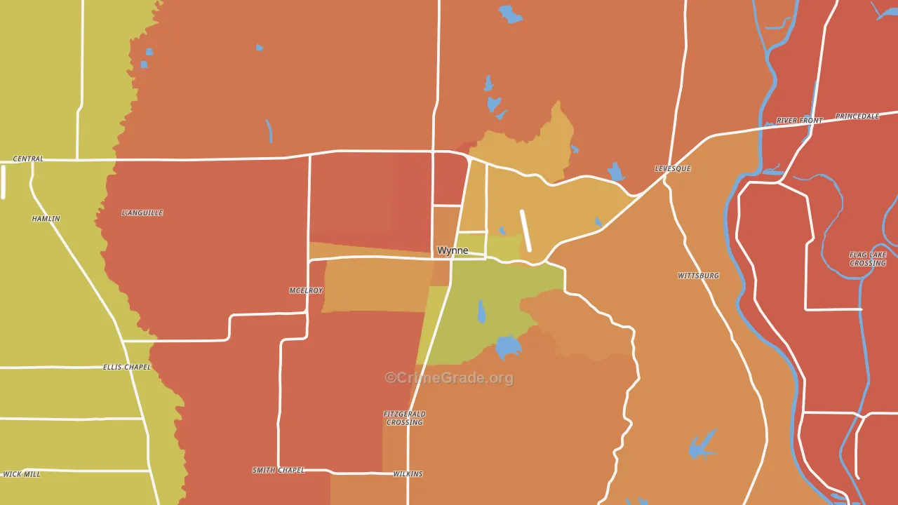 Wynne, AR Map of Murder Rates