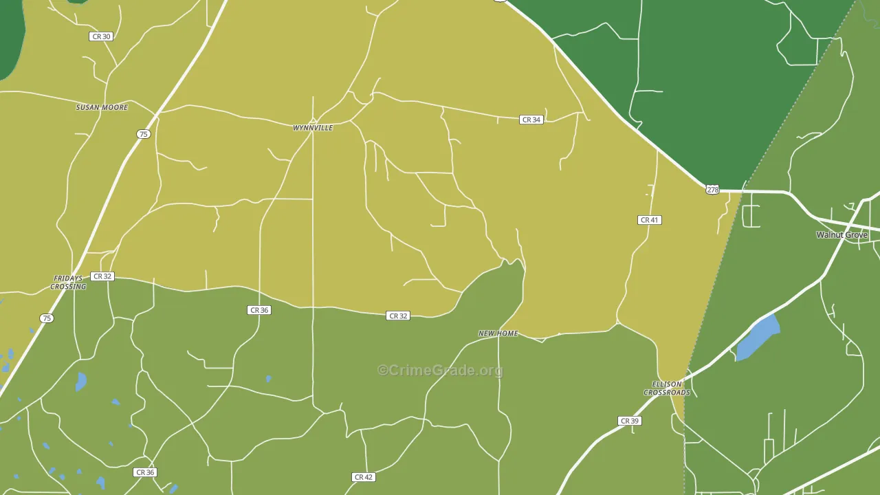 Wynnville, AL Map of Murder Rates