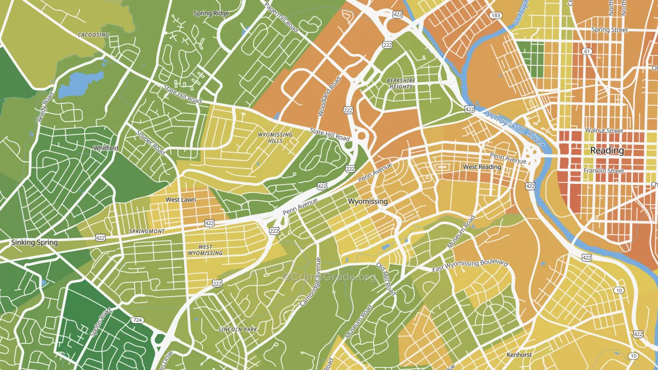 Wyomissing, PA Map of Murder Rates
