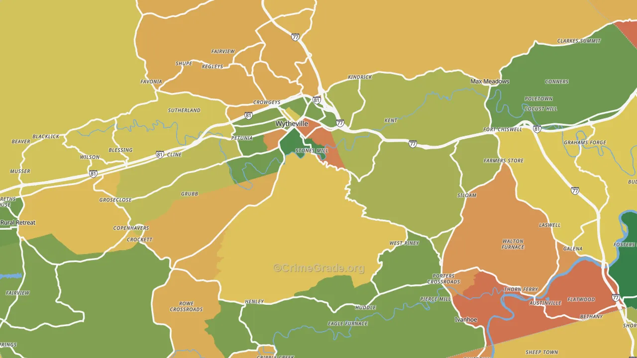 Wythe County, VA Map of Murder Rates