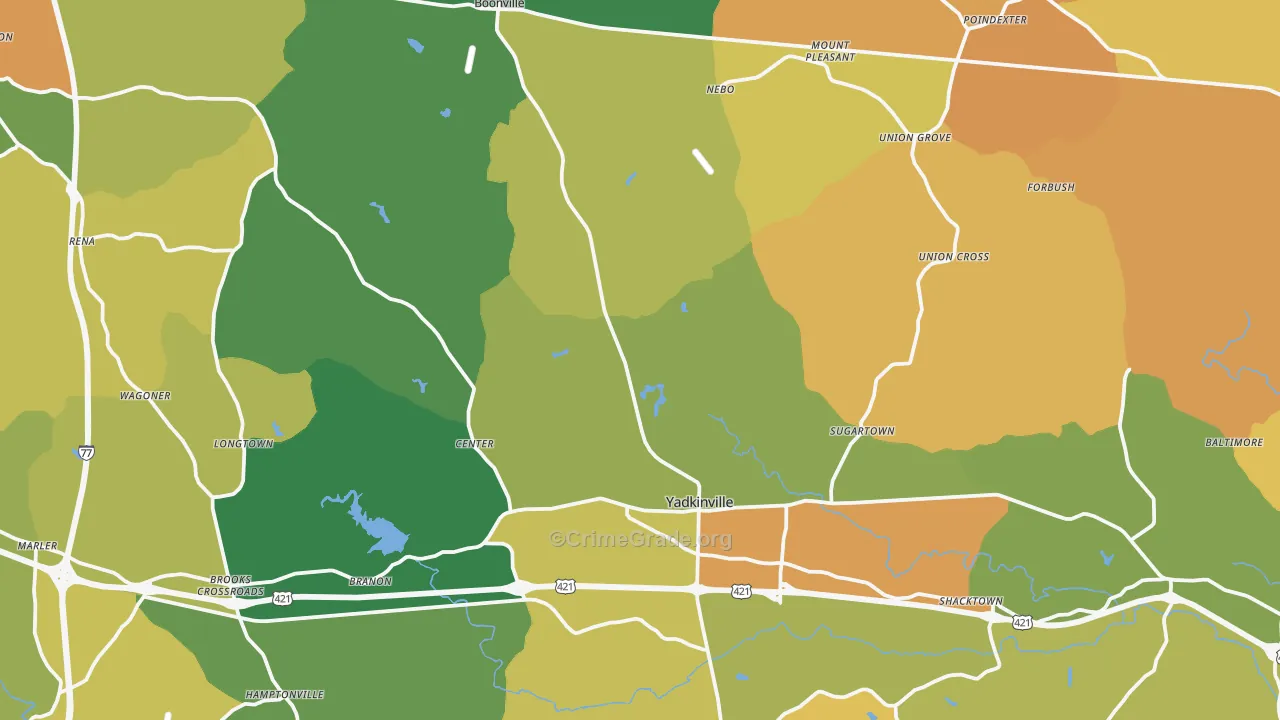 Yadkin County, NC Map of Murder Rates