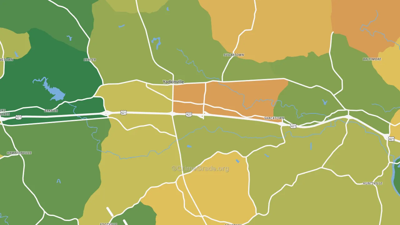 Yadkinville, NC Map of Murder Rates