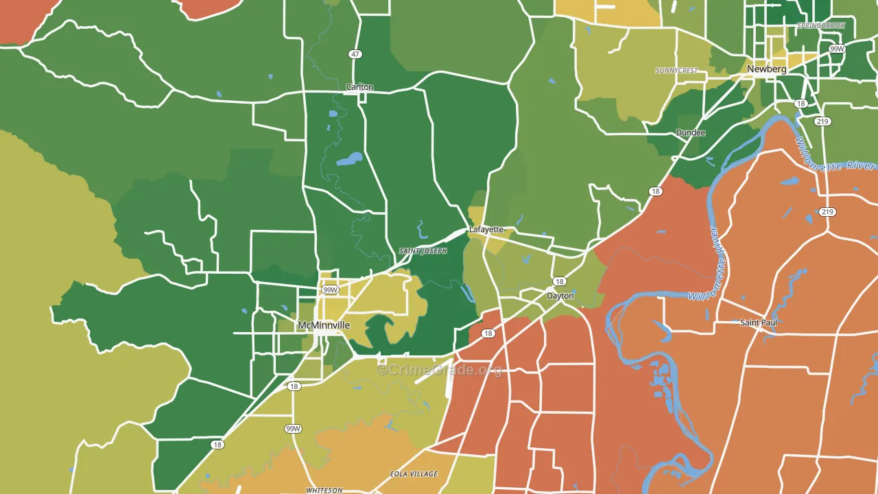 Yamhill County, OR Map of Murder Rates