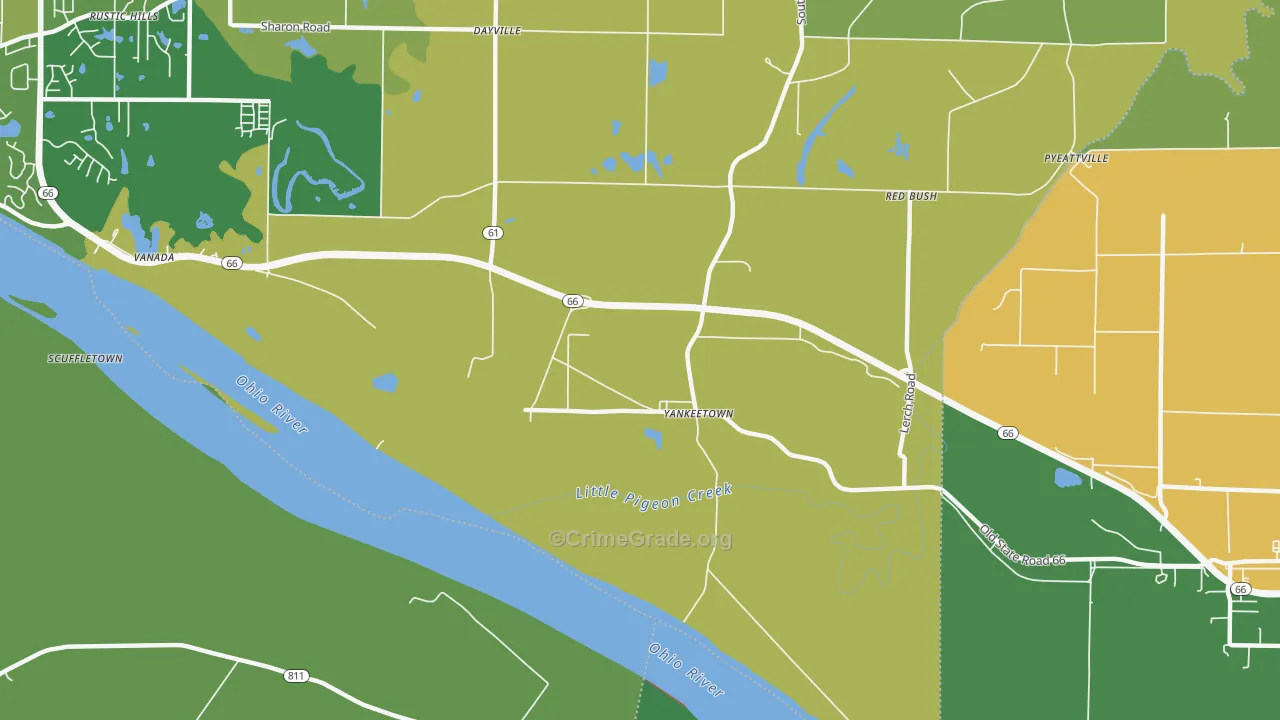 Yankeetown, IN Map of Murder Rates