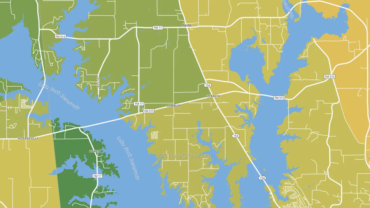 Yantis, TX Map of Murder Rates