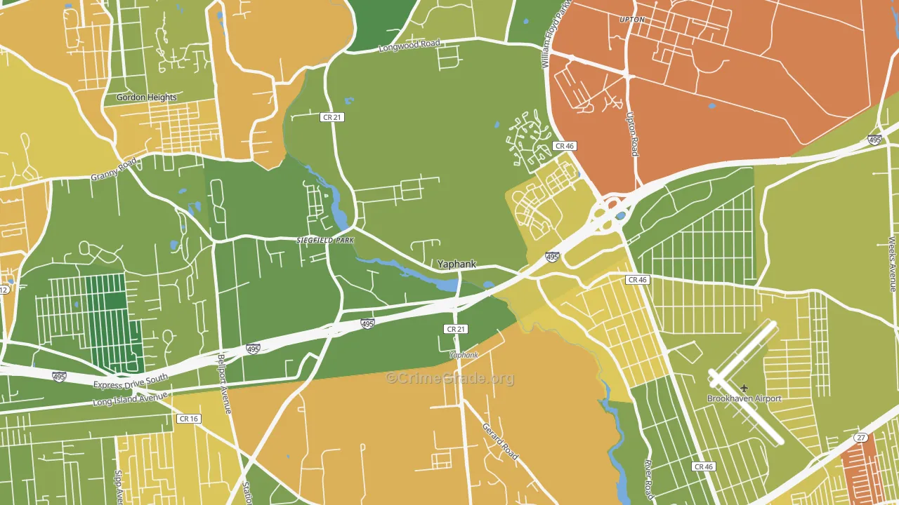 Yaphank, NY Map of Murder Rates