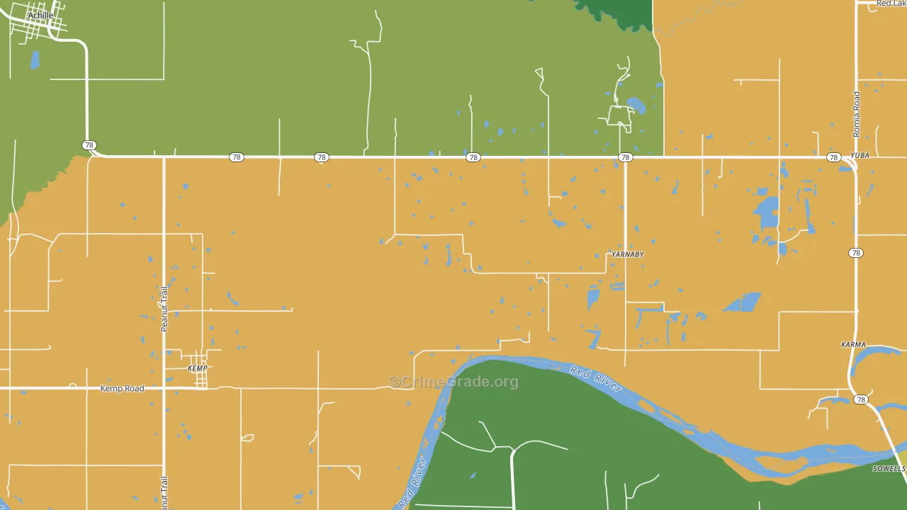 Yarnaby, OK Map of Murder Rates