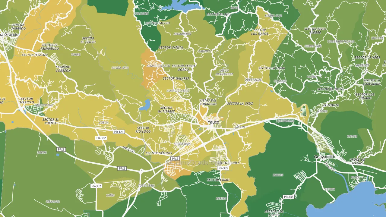 Yauco Municipio, PR Map of Murder Rates