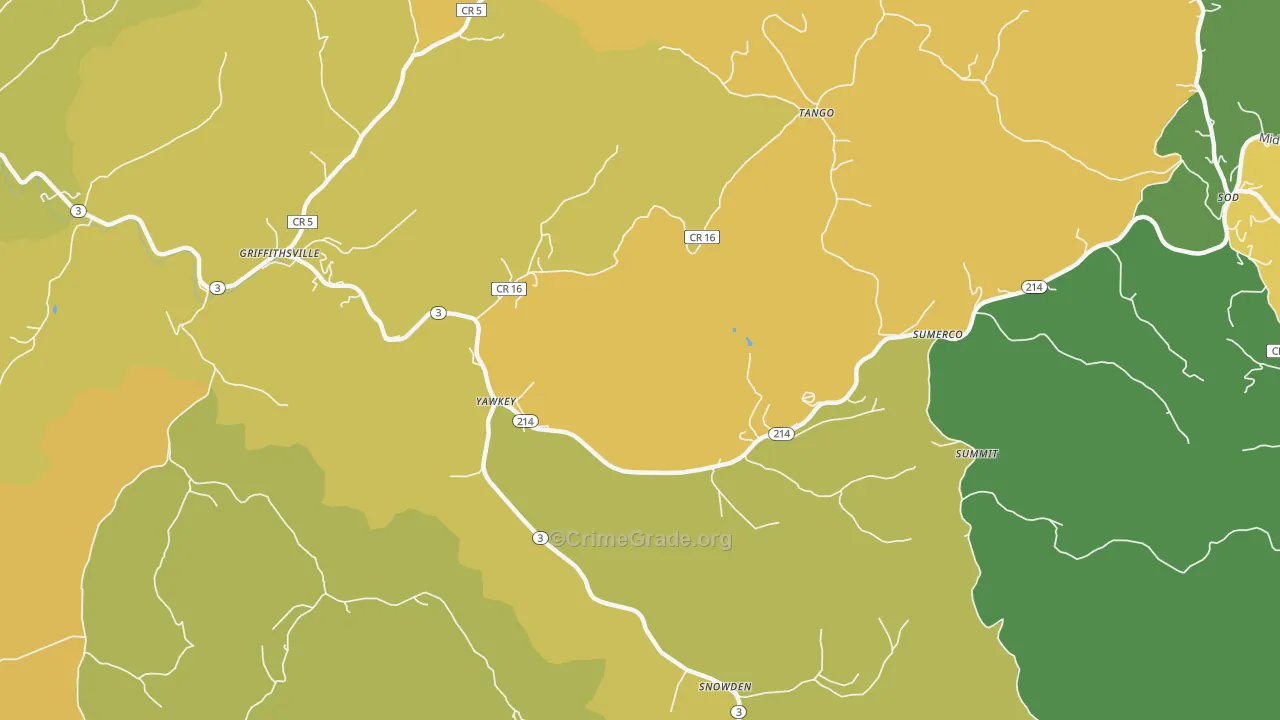 Yawkey, WV Map of Murder Rates