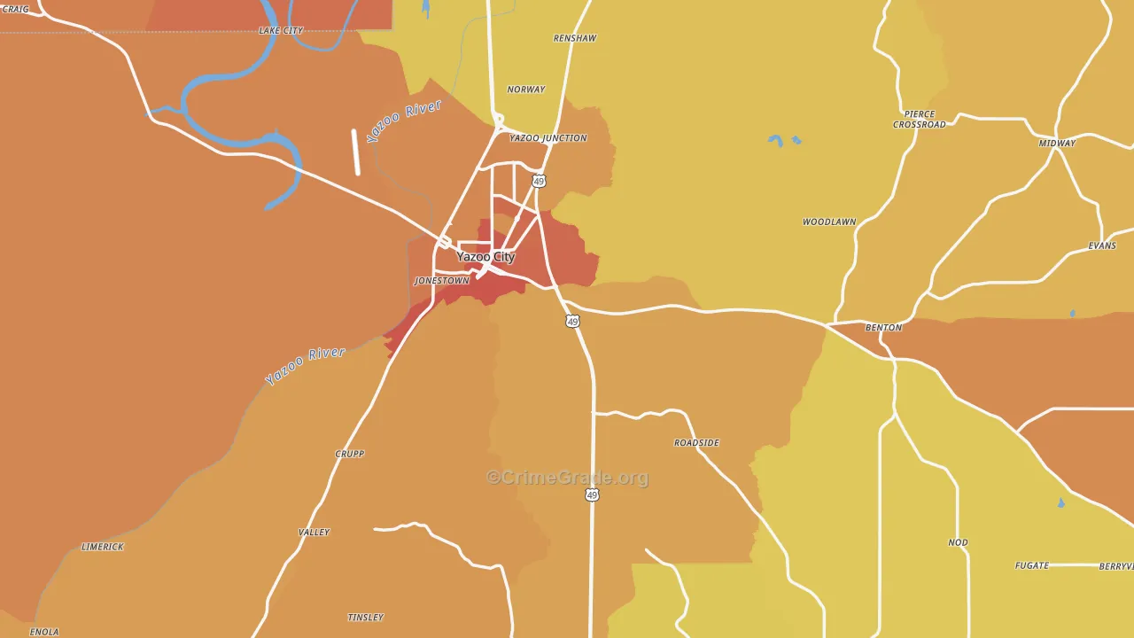 Yazoo County, MS Map of Murder Rates