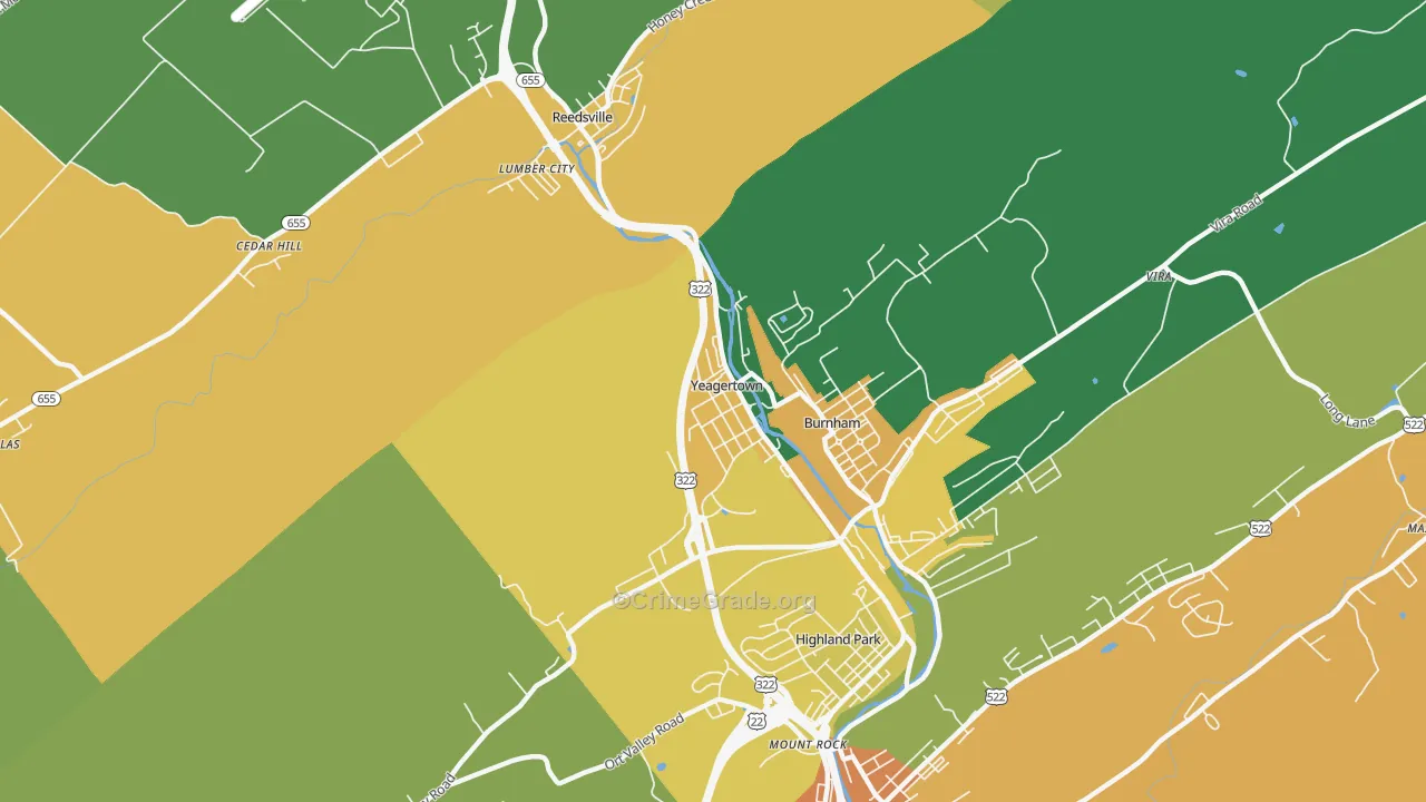 Yeagertown, PA Map of Murder Rates