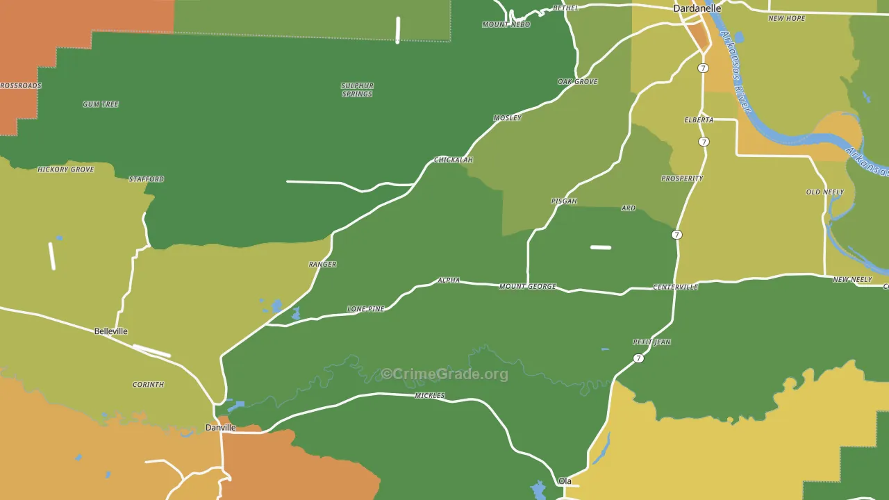 Yell County, AR Map of Murder Rates