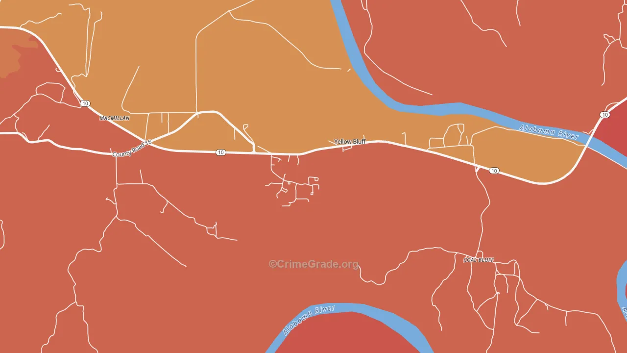 Yellow Bluff, AL Map of Murder Rates