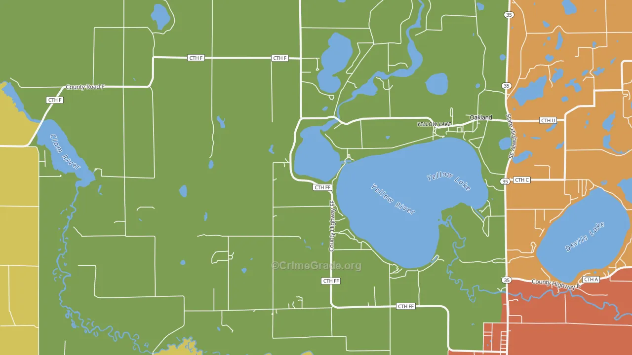 Yellow Lake, WI Map of Murder Rates