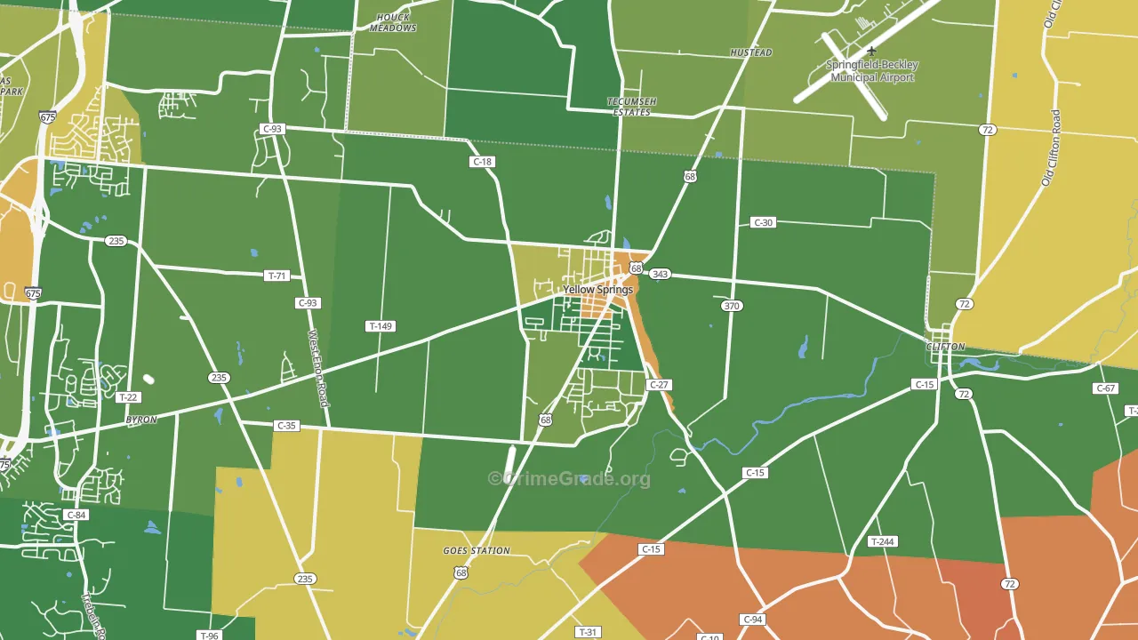 Yellow Springs, OH Map of Murder Rates
