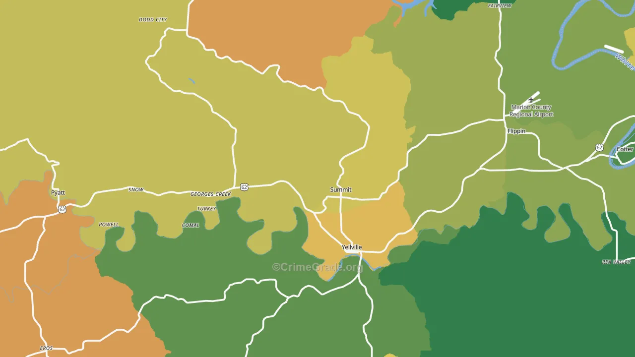 Yellville, AR Map of Murder Rates
