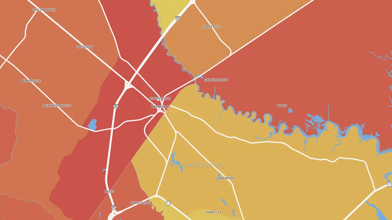 Yemassee, SC Map of Murder Rates