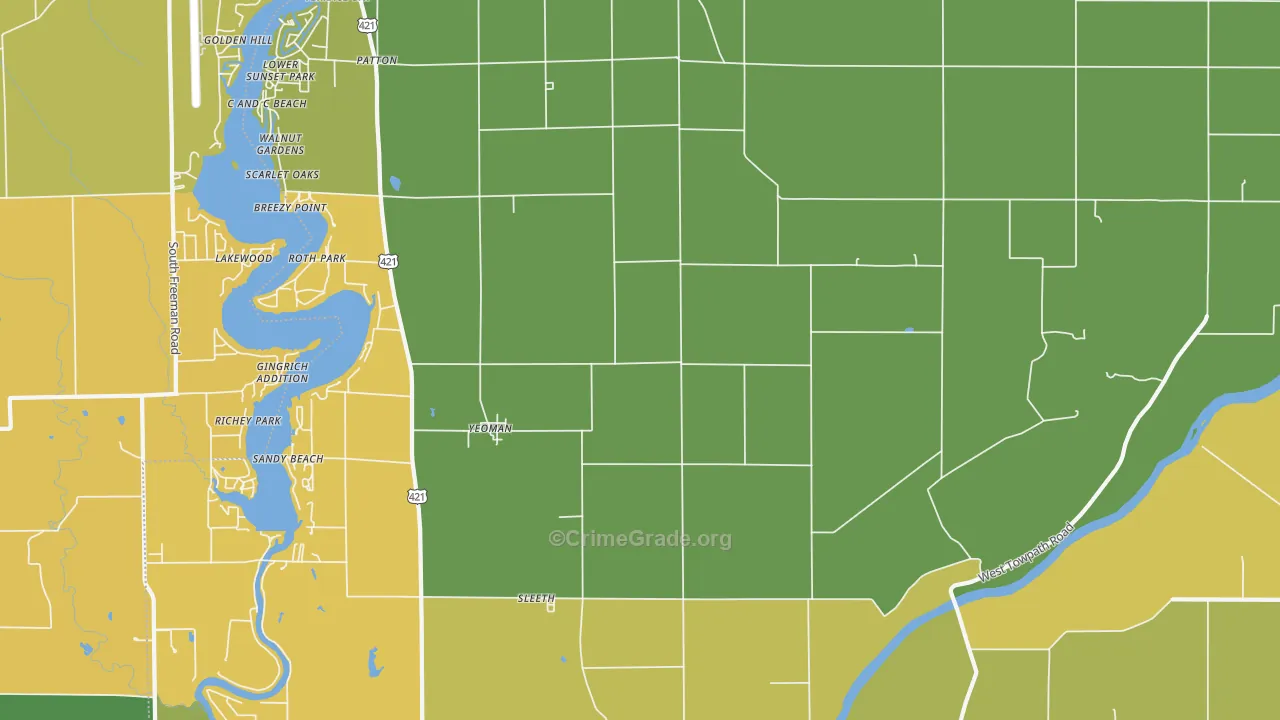 Yeoman, IN Map of Murder Rates