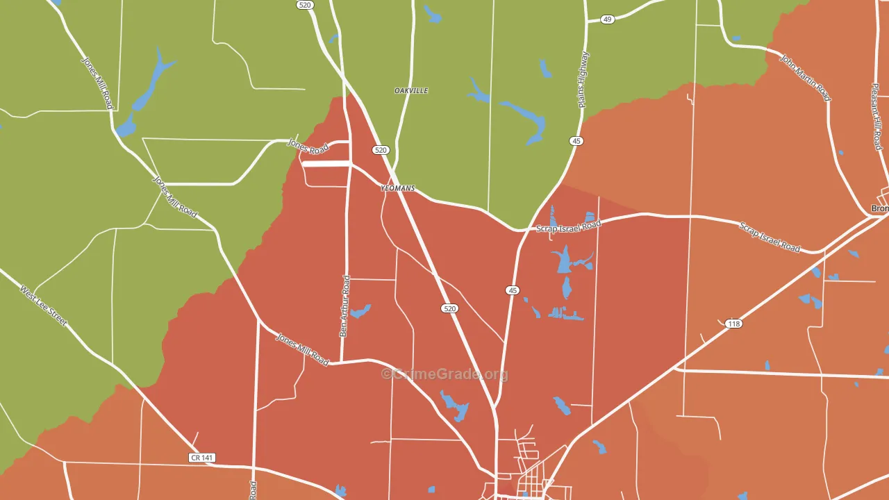 Yeomans, GA Map of Murder Rates
