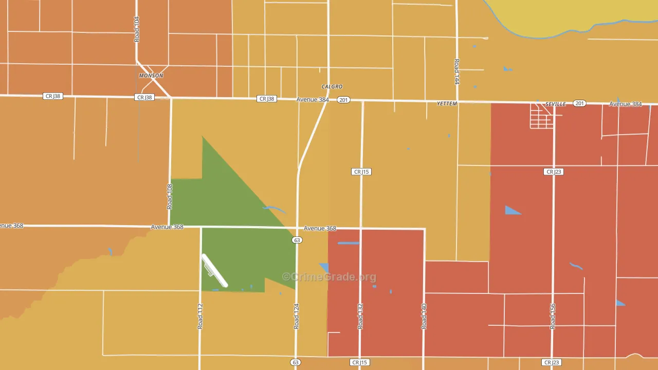 Yettem, CA Map of Murder Rates