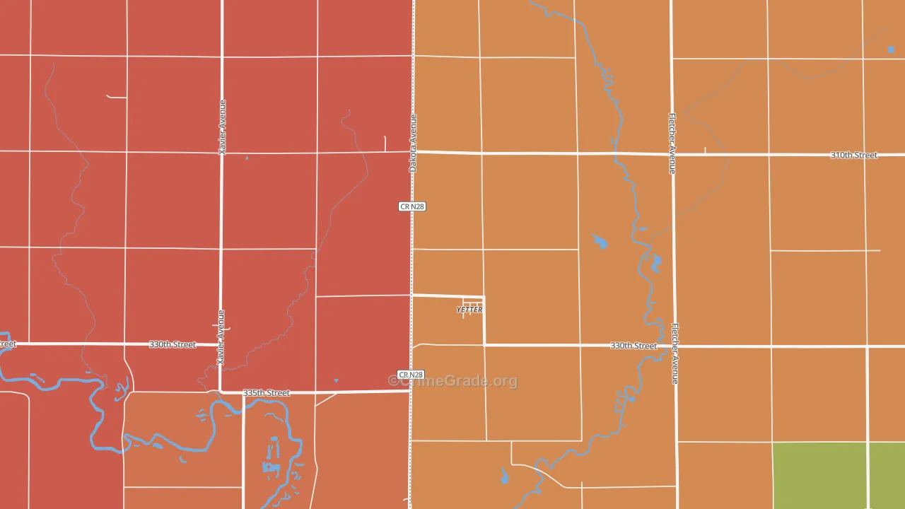 Yetter, IA Map of Murder Rates