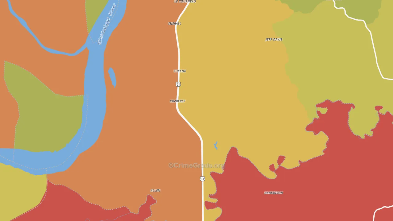 Yokena, MS Map of Murder Rates