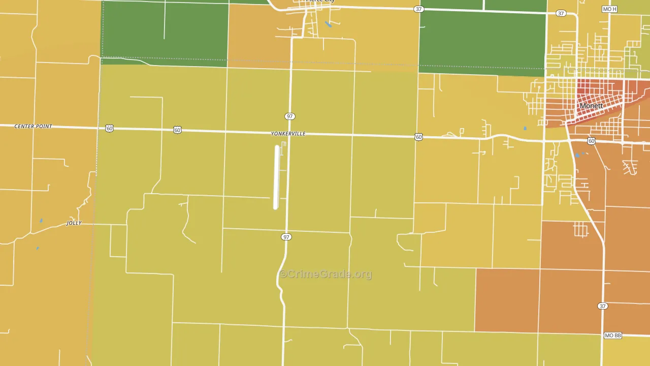 Yonkerville, MO Map of Murder Rates