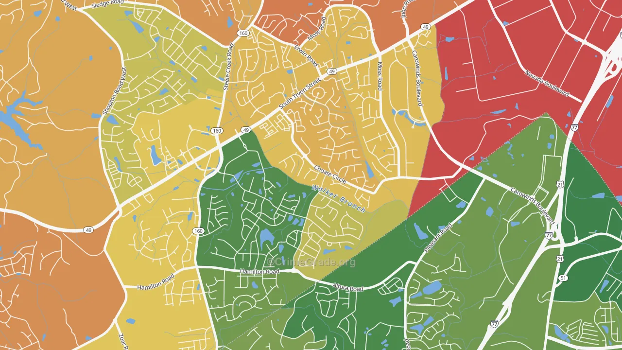 Yorkshire, Charlotte, NC Map of Murder Rates