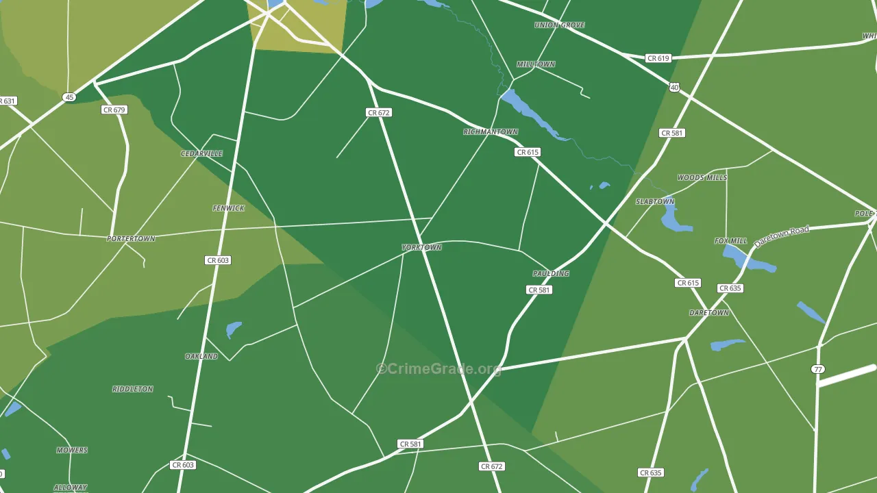Yorktown, NJ Map of Murder Rates