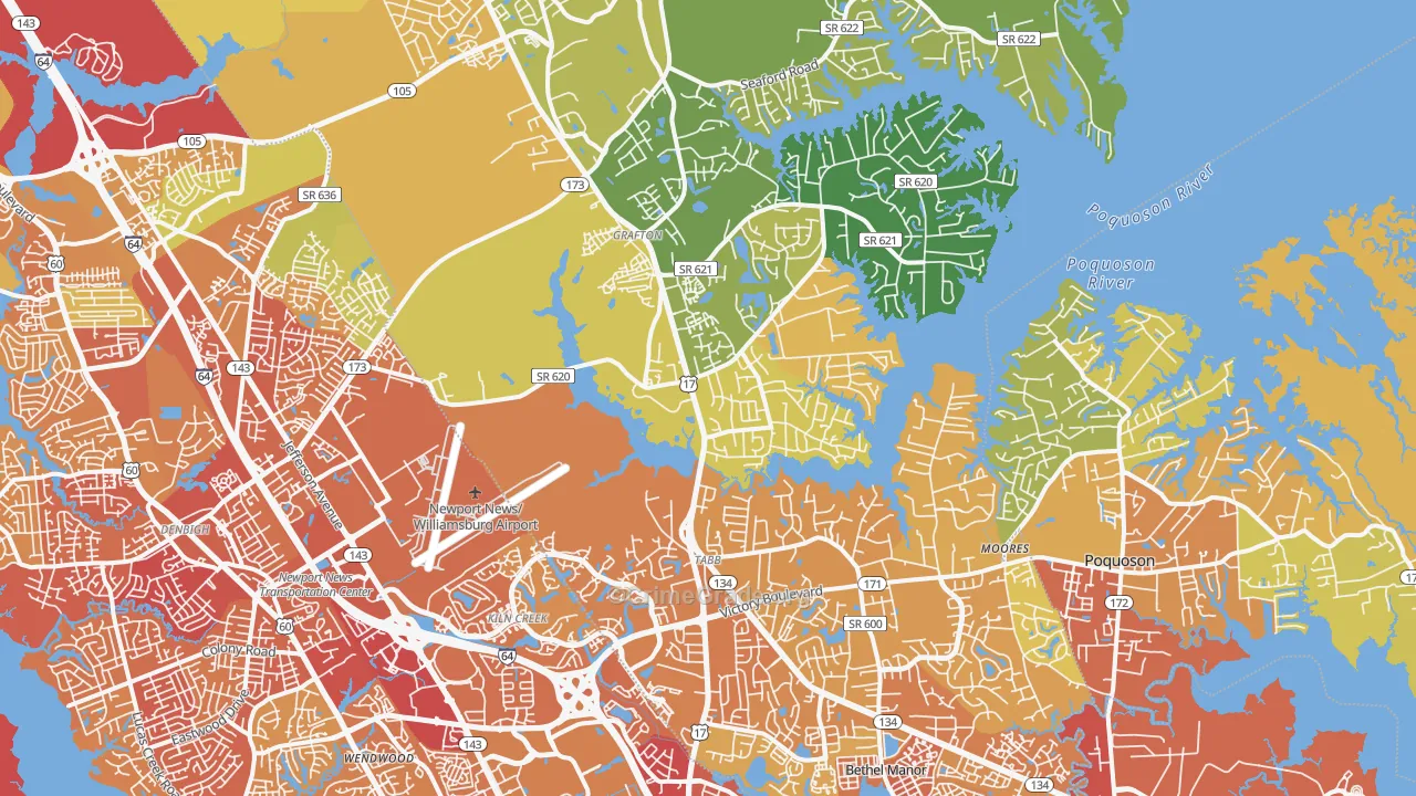 Yorktown, VA Map of Murder Rates