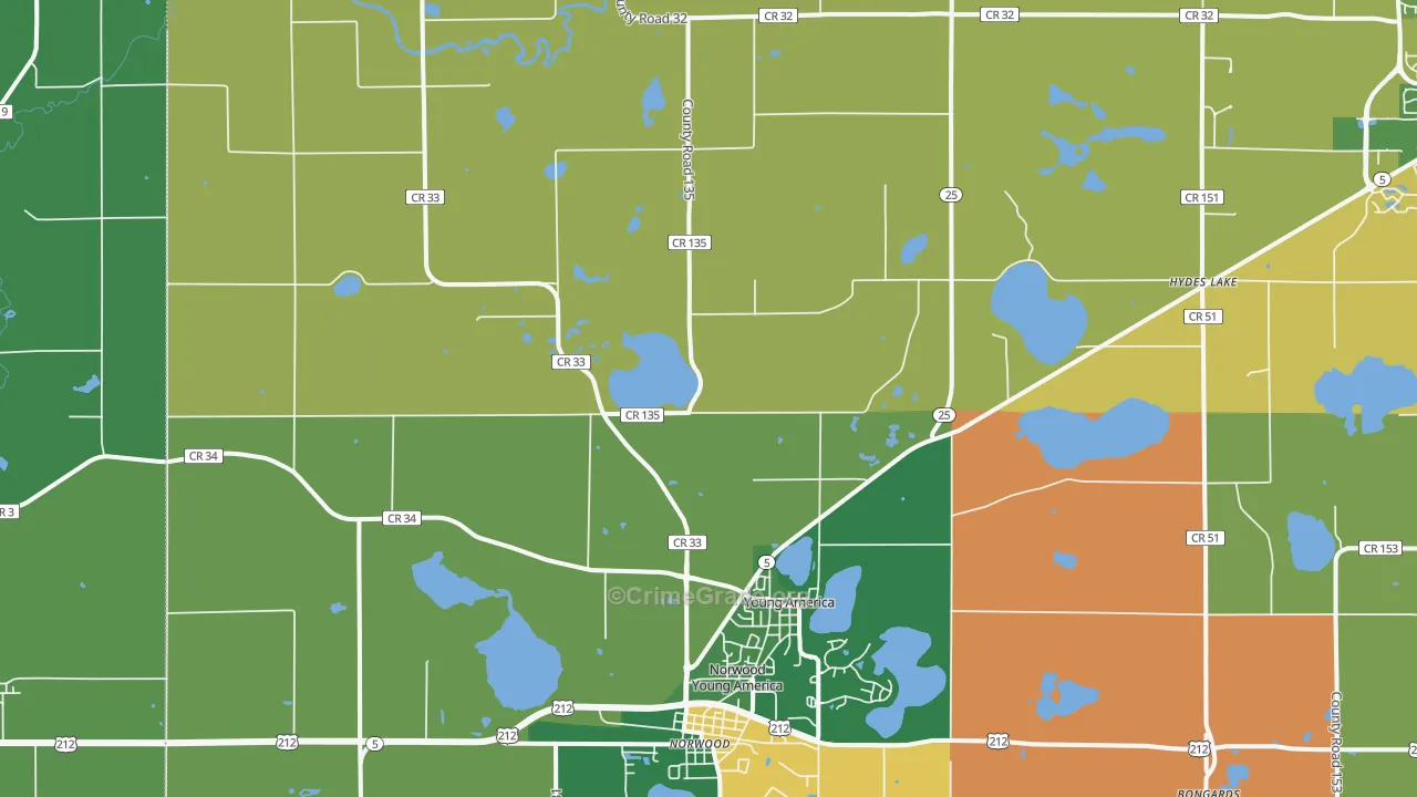 Young America, MN Map of Murder Rates