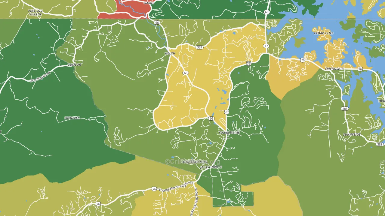 Young Harris, GA Map of Murder Rates