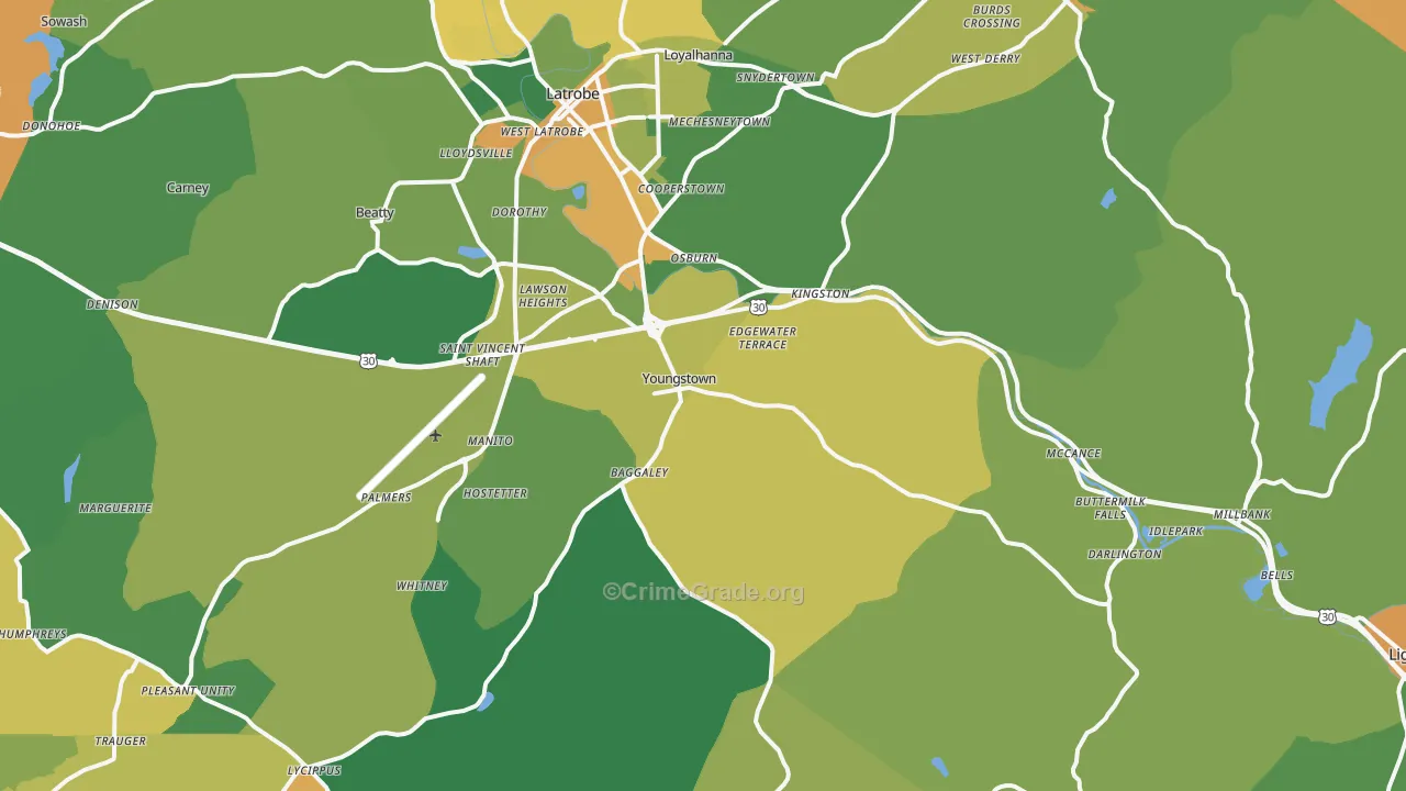 Youngstown, PA Map of Murder Rates