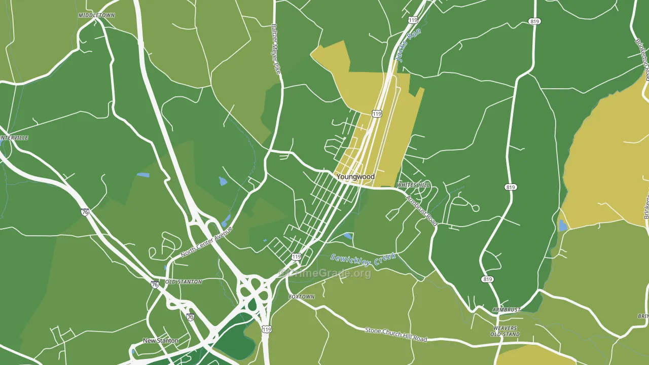 Youngwood, PA Map of Murder Rates
