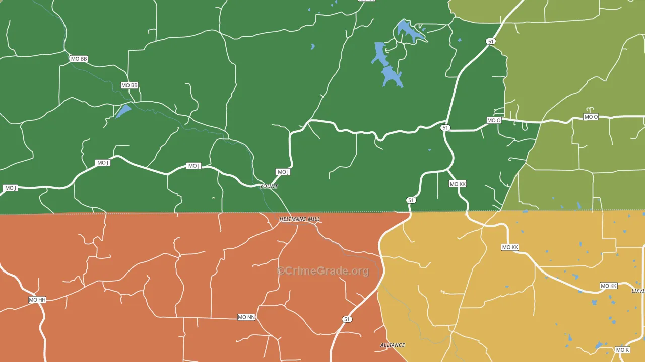 Yount, MO Map of Murder Rates